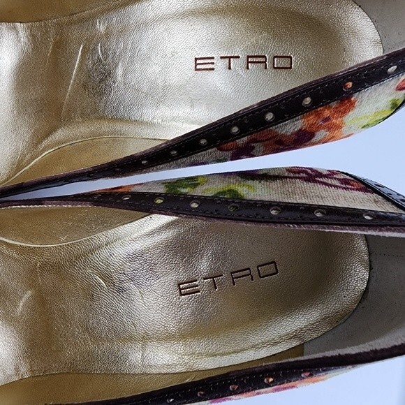 Etro Floral Velvet Pumps High Heels Shoes Buckles Lace-up Size 40 EU / 9.5 US - Picture 13 of 14